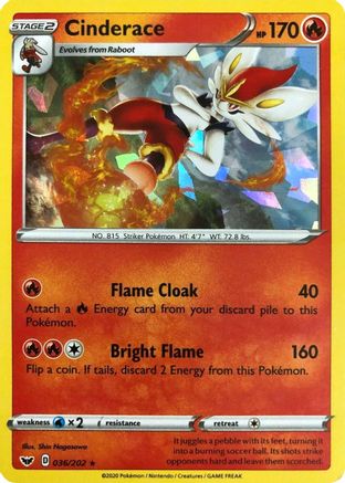 [PKM-R] Cinderace (036/202) (Cracked Ice Holo) (Theme Deck Exclusives) [Sword & Shield: Base Set]