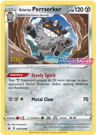 [PKM-R] Galarian Perrserker (SWSH008) (Staff Prerelease Promo) [Sword & Shield: Black Star Promos]