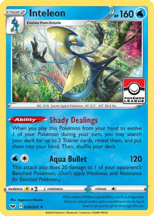 [PKM] Inteleon (058/202) (League Promo) [Sword & Shield: Base Set]