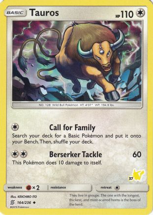 [PKM] Tauros (164/236) (Pikachu Stamp #37) [Battle Academy 2020]