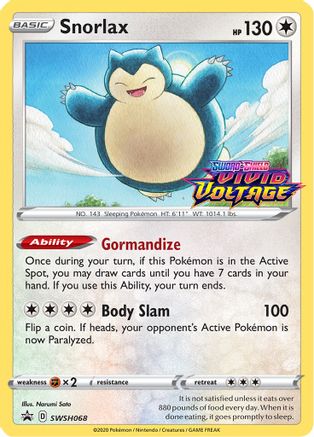 [PKM] Snorlax (SWSH068) (Prerelease Promo) [Sword & Shield: Black Star Promos]