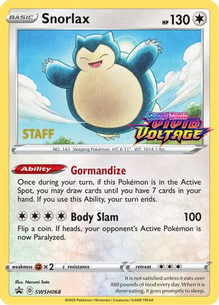 [PKM] Snorlax (SWSH068) (Staff Prerelease Promo) [Sword & Shield: Black Star Promos]