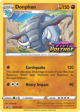 [PKM] Donphan (SWSH067) (Staff Prerelease Promo) [Sword & Shield: Black Star Promos]