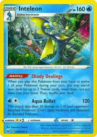 [PKM-R] Inteleon (058/202) (Cosmos Holo) [Sword & Shield: Base Set]