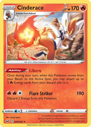 [PKM-R] Cinderace (034/202) (Theme Deck Exclusive) [Sword & Shield: Base Set]