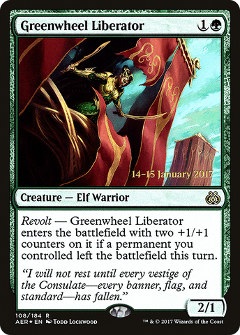 {R} Greenwheel Liberator [Aether Revolt Prerelease Promos][PR AER 108]