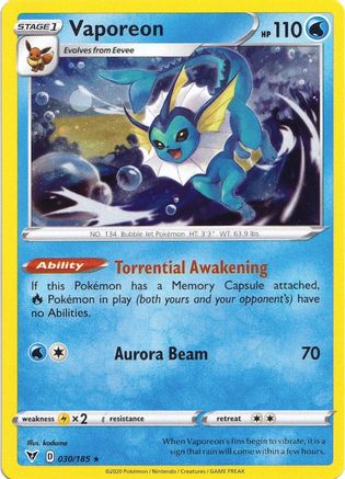 [PKM] Vaporeon (030/185) (Cosmos Holo) [Sword & Shield: Vivid Voltage]