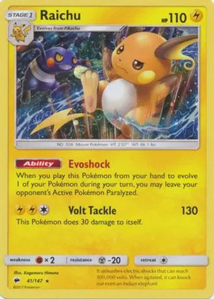 [PKM] Raichu (41/147) (Cosmos Holo) [Sun & Moon: Burning Shadows]