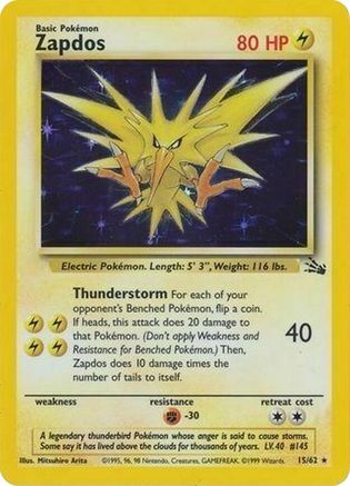 [PKM-R] Zapdos (15/62) (Cosmos Holo) [Fossil 1st Edition]