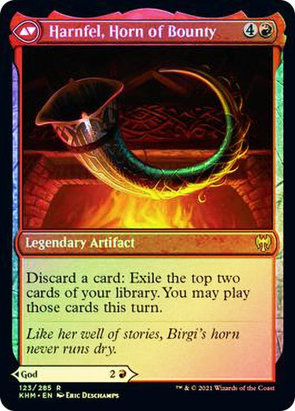 {R} Birgi, God of Storytelling // Harnfel, Horn of Bounty [Kaldheim Prerelease Promos][PR KHM 123]