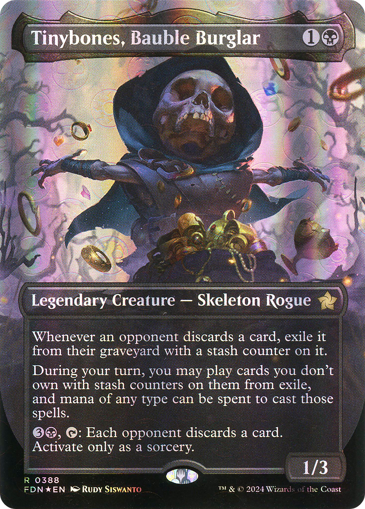 {@R} Tinybones, Bauble Burglar (Borderless) (Mana Foil) [Foundations][FDN 388]