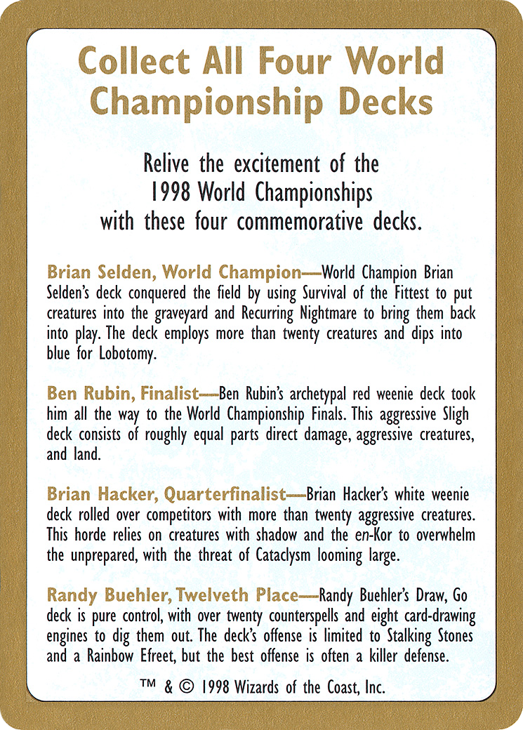 {C} 1998 World Championships Ad [World Championship Decks 1998][GB WC98 000]