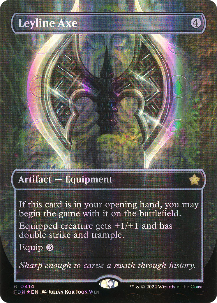 {@R} Leyline Axe (Borderless) (Mana Foil) [Foundations][FDN 414]