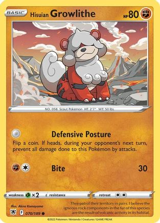 [PKM-R] Hisuian Growlithe (070/189) (Theme Deck Exclusive) [Sword & Shield: Astral Radiance]