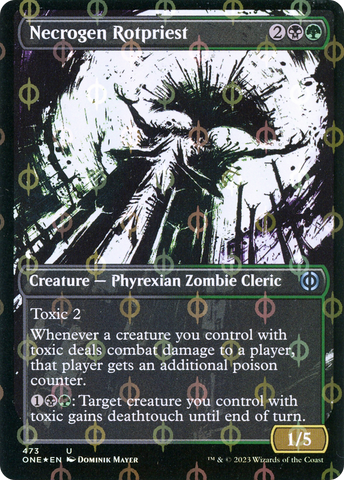 {C} Necrogen Rotpriest (Borderless Ichor Step-and-Compleat Foil) [Phyrexia: All Will Be One][ONE 473]