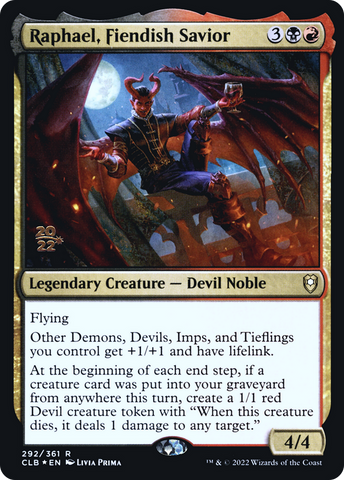 {R} Raphael, Fiendish Savior [Commander Legends: Battle for Baldur's Gate Prerelease Promos][PR CLB 292]