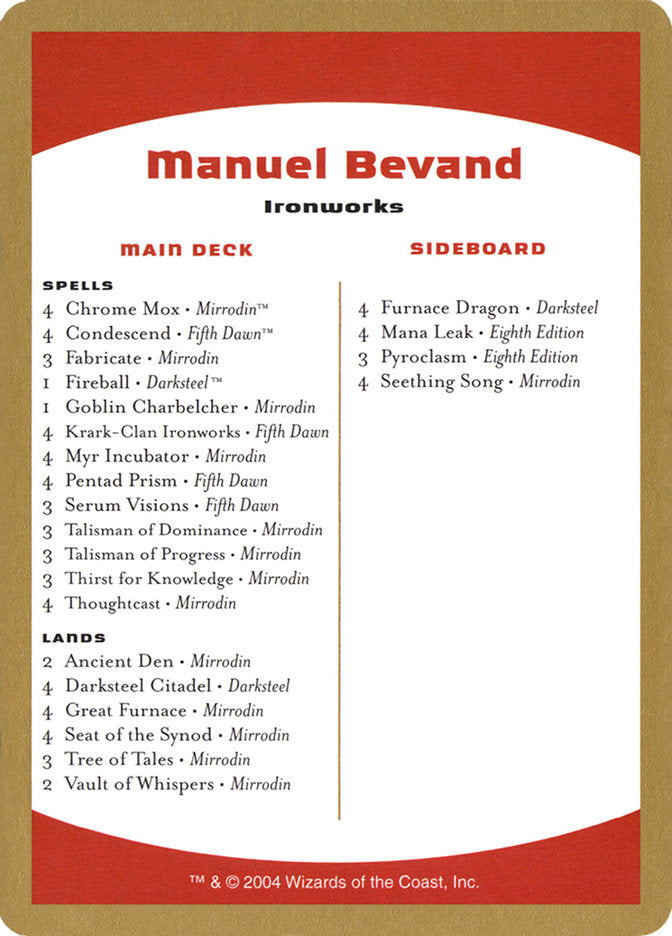 {C} Manuel Bevand Decklist [World Championship Decks 2004][GB WC04 MB0B]