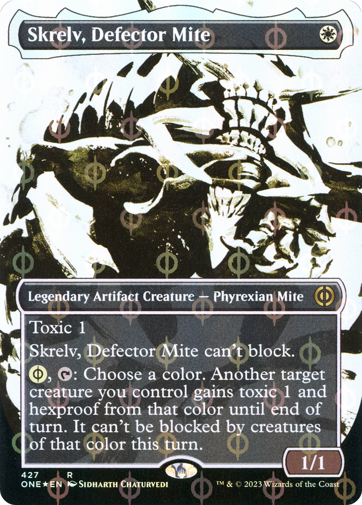 {R} Skrelv, Defector Mite (Borderless Ichor Step-and-Compleat Foil) [Phyrexia: All Will Be One][ONE 427] - Misty Mountain Games