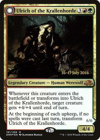 {R} Ulrich of the Krallenhorde // Ulrich, Uncontested Alpha [Eldritch Moon Prerelease Promos][PR EMN 191]
