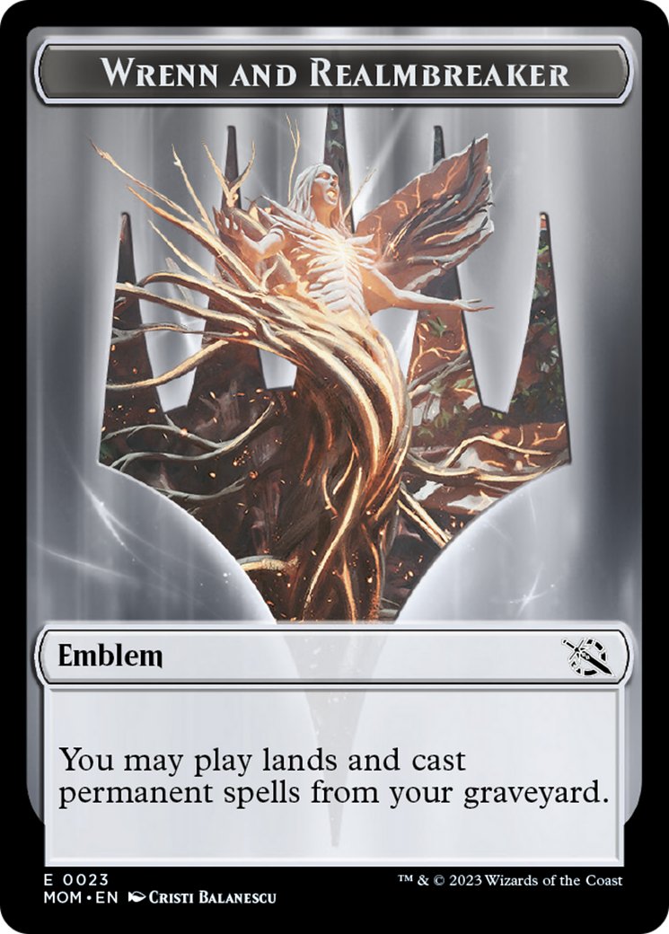 {T} Phyrexian Myr // Wrenn and Realmbreaker Emblem Double-Sided Token [March of the Machine Tokens][TMOM 1//23]