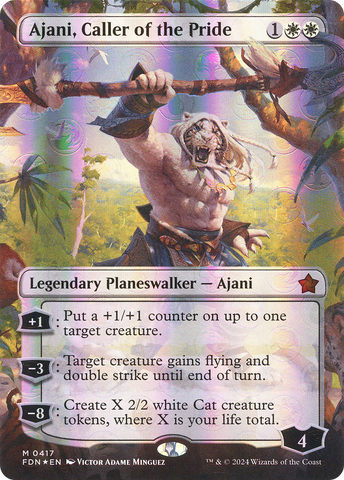 {@R} Ajani, Caller of the Pride (Borderless) (Mana Foil) [Foundations][FDN 417]
