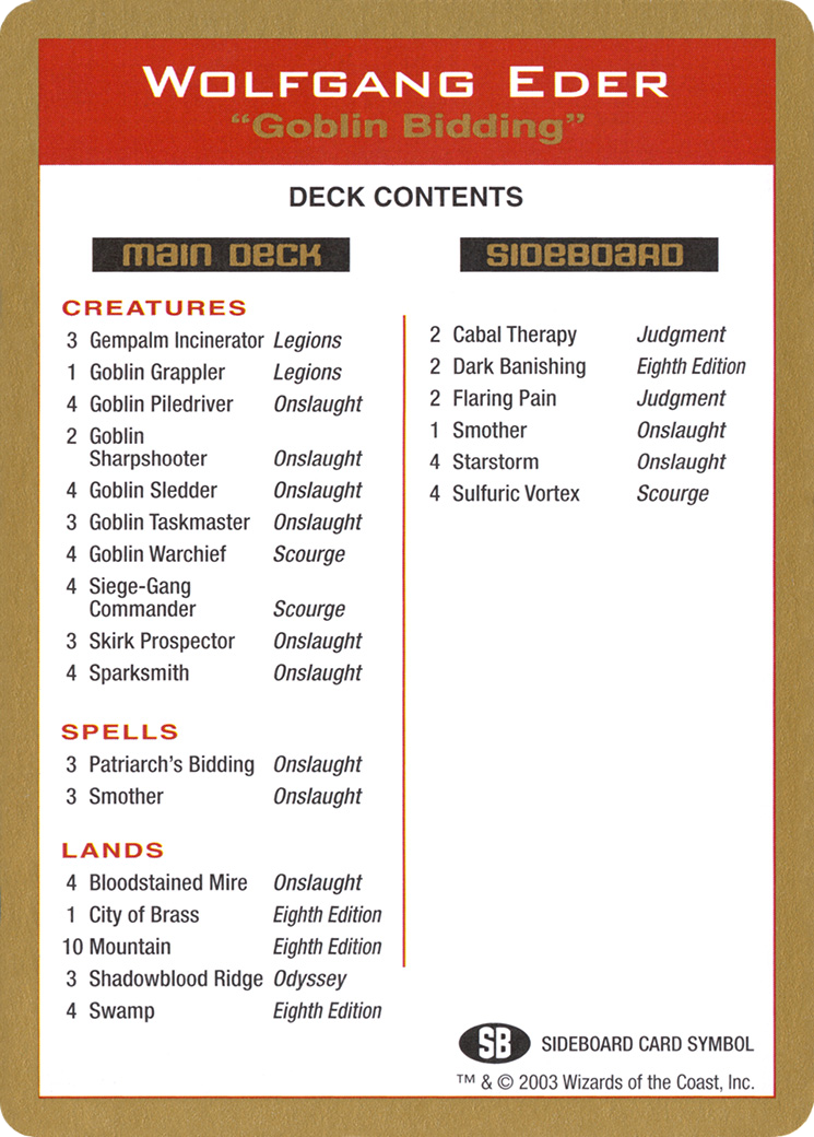 {C} Wolfgang Eder Decklist [World Championship Decks 2003][GB WC03 WE0B]