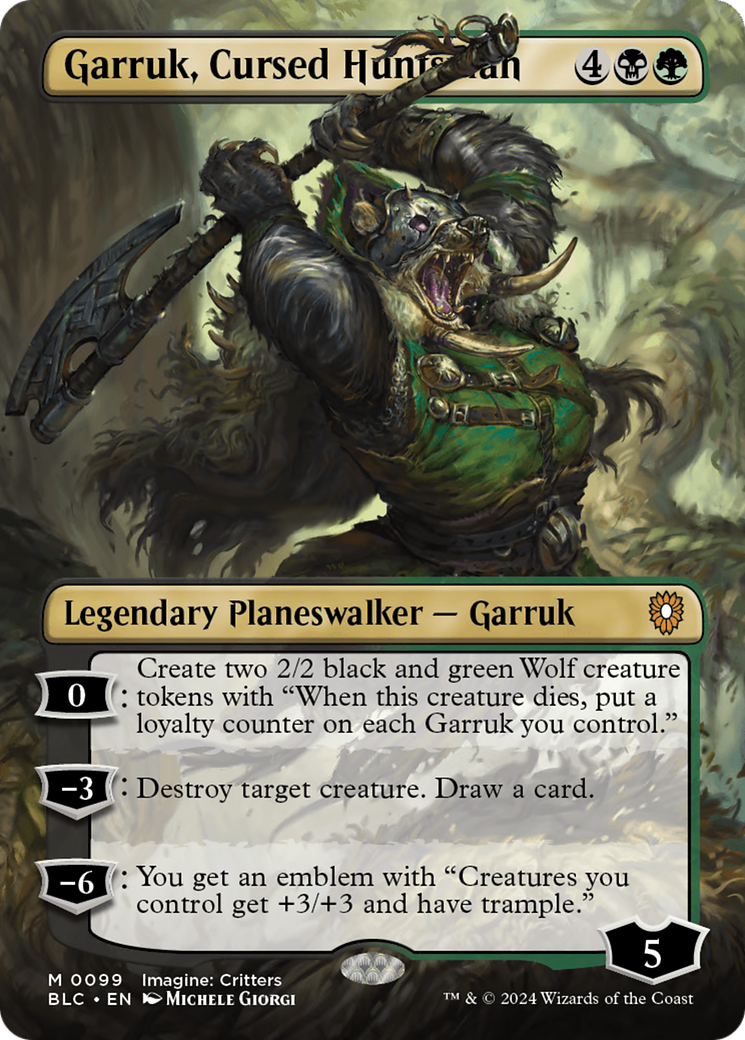 {R} Garruk, Cursed Huntsman (Borderless) [Bloomburrow Commander][BLC 099]
