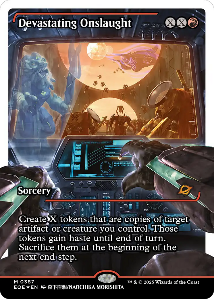 {@@ EOE R} Devastating Onslaught (0387) (Showcase) (Fracture Foil) [Edge of Eternities] [EOE 387]