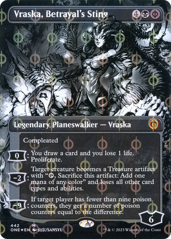 {R} Vraska, Betrayal's Sting (Borderless Manga Step-and-Compleat Foil) [Phyrexia: All Will Be One][ONE 442]