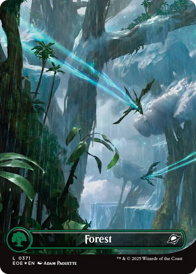 {@@ EOE B} Forest (0371) (Borderless) (Galaxy Foil) [Edge of Eternities][EOE 371]