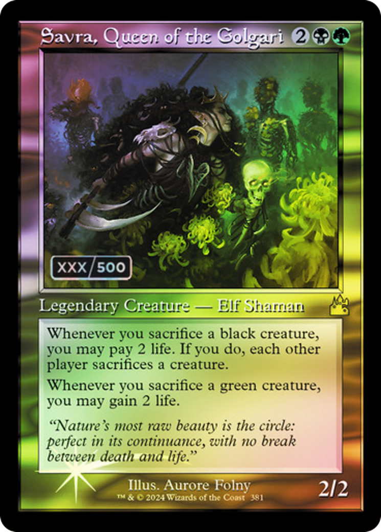{R} Savra, Queen of the Golgari (Retro) (Serialized) [Ravnica Remastered][SR RVR 381]