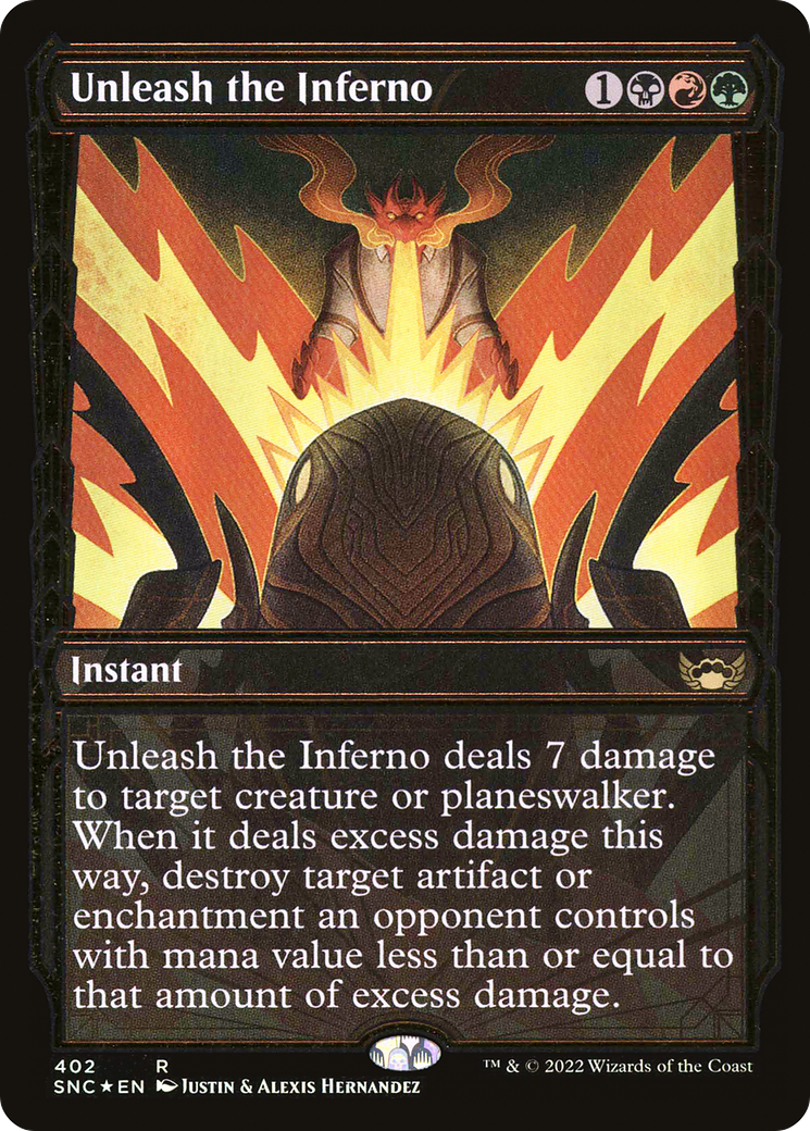 {R} Unleash the Inferno (Showcase Golden Age Gilded Foil) [Streets of New Capenna][SNC 402]