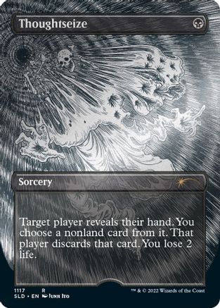 {R} Thoughtseize (Japanese Borderless Etched Foil) [Secret Lair Drop Series][JA ET SLD 1117]