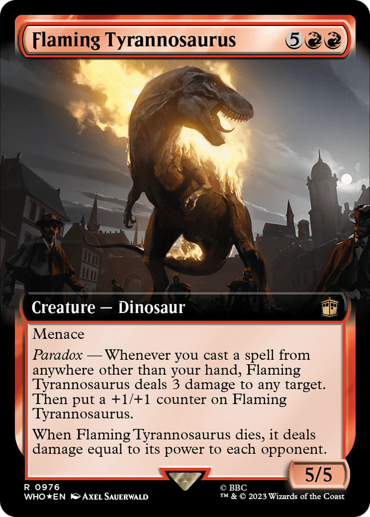{R} Flaming Tyrannosaurus (Extended Art) (Surge Foil) [Doctor Who][WHO 976]