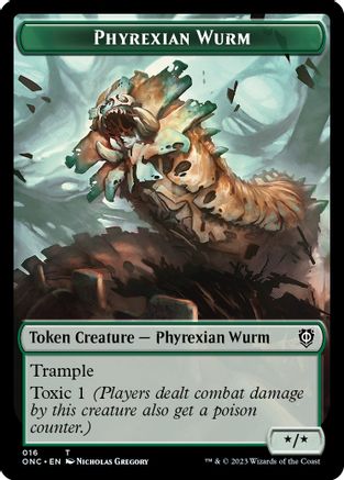 {T} Phyrexian Wurm // Phyrexian Horror Double-Sided Token [Phyrexia: All Will Be One Commander][TONC 16//20]