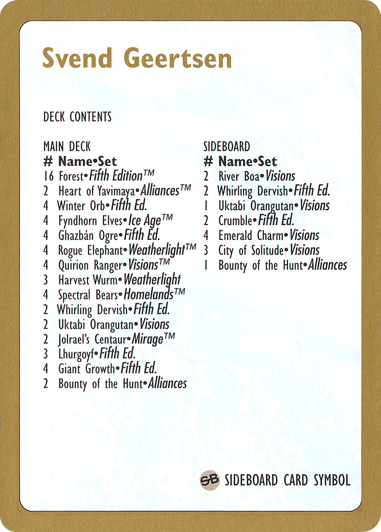 {C} Svend Geertsen Decklist [World Championship Decks 1997][GB WC97 SG0B]