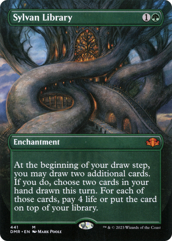 {R} Sylvan Library (Borderless Alternate Art) [Dominaria Remastered][DMR 441]