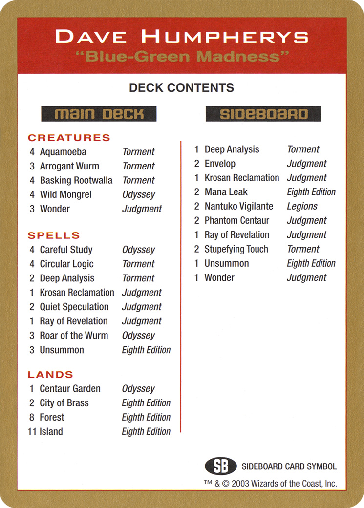 {C} Dave Humpherys Decklist [World Championship Decks 2003][GB WC03 DH0B]