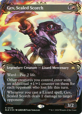 {@R} Gev, Scaled Scorch (Borderless) (Raised Foil) [Bloomburrow][BLB 349]