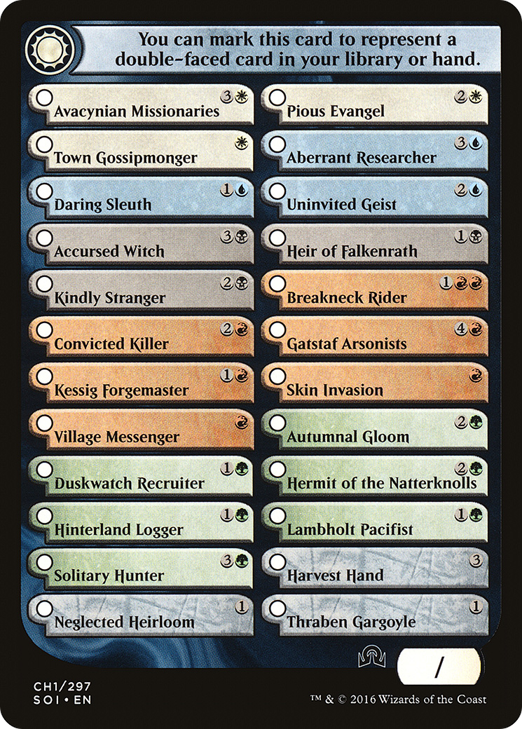 {T} Shadows Over Innistrad Checklist 1 [Shadows over Innistrad Tokens][TSOI CH1]