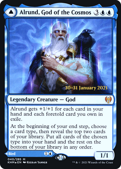 {R} Alrund, God of the Cosmos // Hakka, Whispering Raven [Kaldheim Prerelease Promos][PR KHM 040]