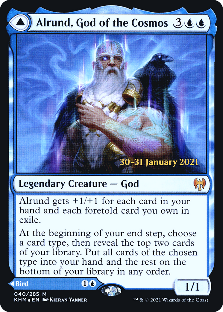 {R} Alrund, God of the Cosmos // Hakka, Whispering Raven [Kaldheim Prerelease Promos][PR KHM 040]