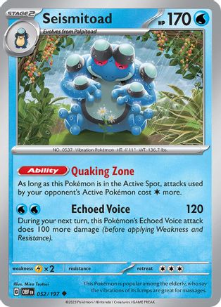 [PKM] Seismitoad 52 - SV03 Obsidian Flames