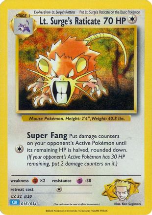 [PKM-R] Lt. Surge's Raticate [Trading Card Game Classic]
