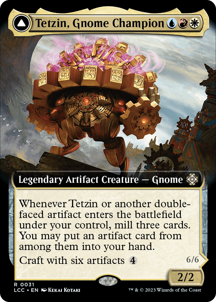 {R} Tetzin, Gnome Champion // The Golden-Gear Colossus (Extended Art) [The Lost Caverns of Ixalan Commander][LCC 031]