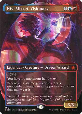 {@R} Niv-Mizzet, Visionary (Borderless) (Mana Foil) [Foundations][FDN 411]