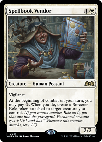 {@R} Spellbook Vendor (Promo Pack) [Wilds of Eldraine Promos][PP WOE 031]