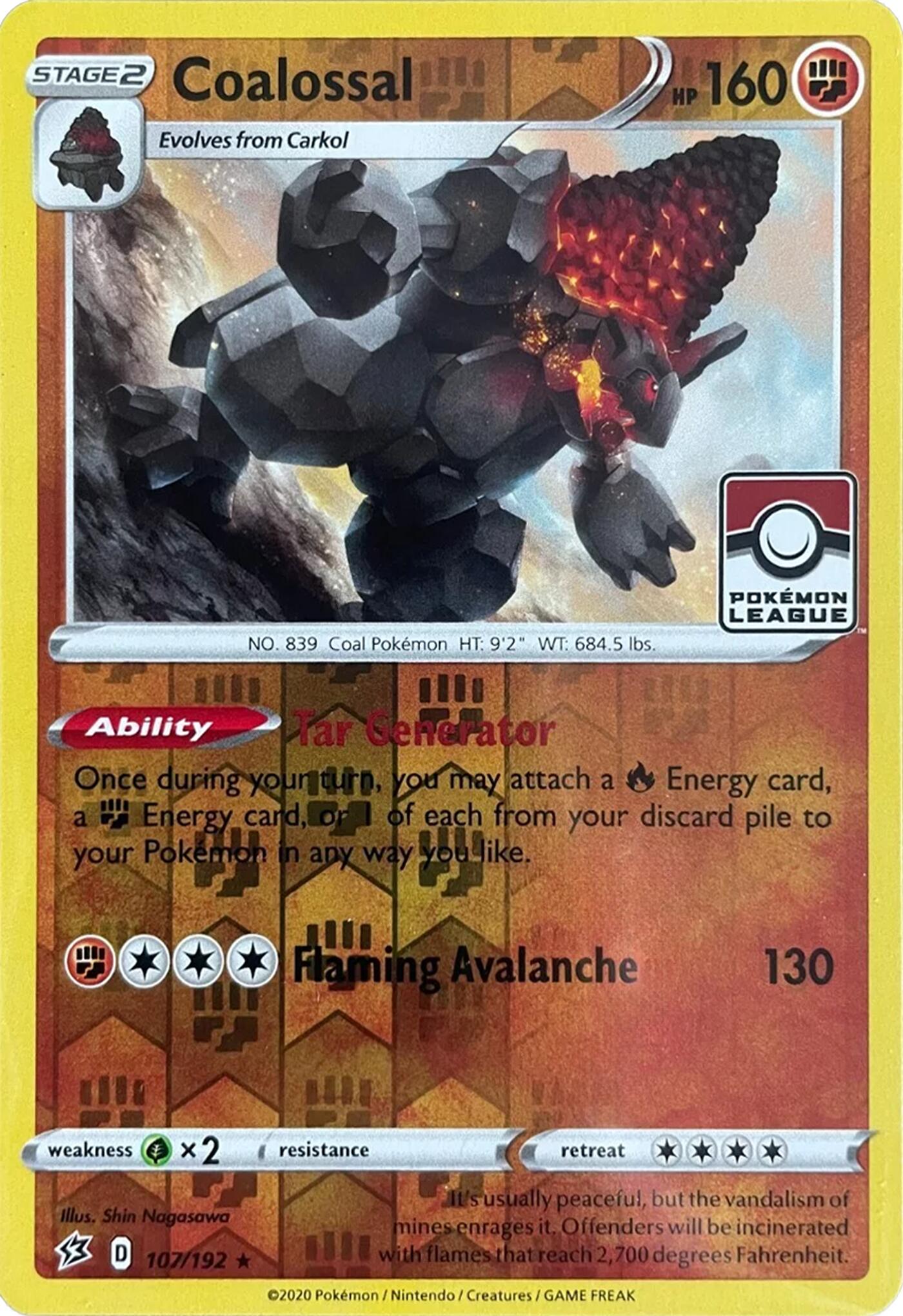 [PKM] Coalossal (107/192) (League Promo) [Sword & Shield: Rebel Clash]