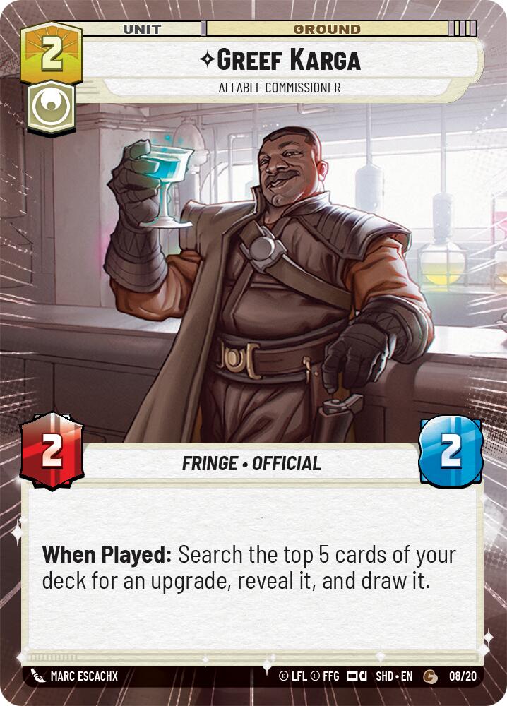 {SW-R}Greef Karga - Affable Commissioner (Hyperspace) (08/20) [Shadows of the Galaxy Weekly Play Promo]