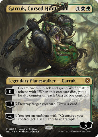{R} Garruk, Cursed Huntsman (Borderless) [Bloomburrow Commander][BLC 099]